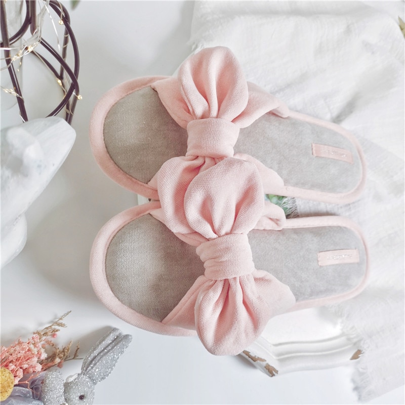 Zapatillas de casa con lazo de Corea para mujer, zapatillas sencillas, deslizantes, suaves, antideslizantes, bonitas zapatillas de Interior de verano para mujer