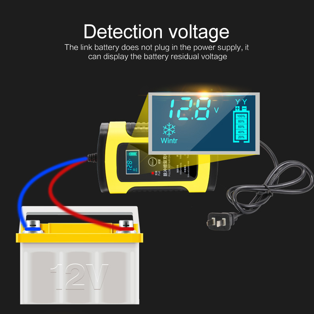 Upgraded 12V 6A Pulse Repair Charger with LCD Display Motorcycle Car Battery Charger 12V AGM GEL WET Lead Acid Battery Charger