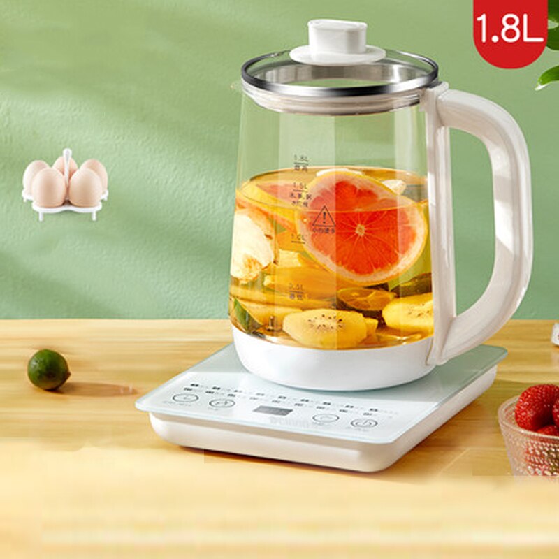 Multifunction Electric Kettle 1.8L Mini Glass Health Pot Stew Porridge Slow Cooker Heater Water Heating Insulation Kettle: White no filter