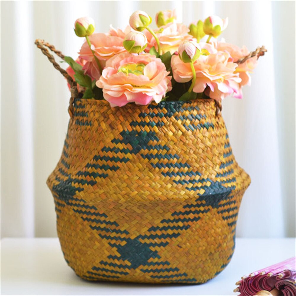 Seagrass Wicker Basket Flower Pot Folding Basket Dirty Basket Storage Decoration