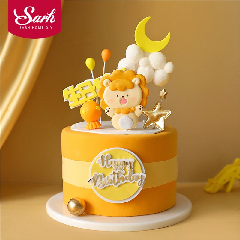 Animal Constellation Leo Smile Lion Happy Birthday Cake Topper for Baby Birthday Cake Decorating Party Supplies