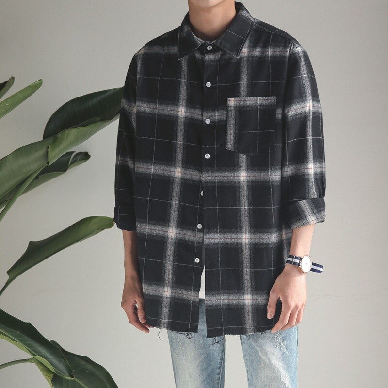 Sales Spring Men's Plaid Shirt Men Casual Long Sleeve Shirt Slim Handsome Couple Youth Shirt For Men's Clothing