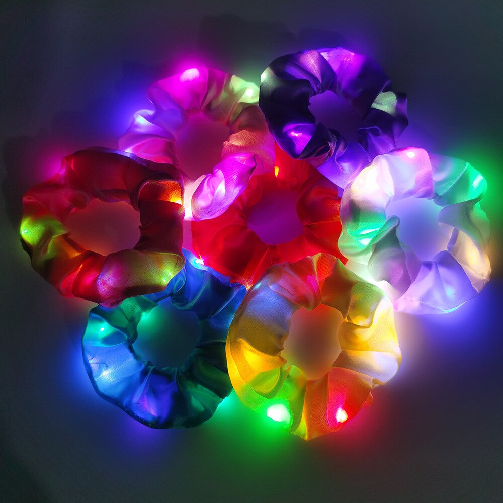 1pc LED Luminous Women Girls Hair Rope Flashing Ponytail Holder Light Up Elastic Hair Bands Hair Accessories Glow Party Supplies