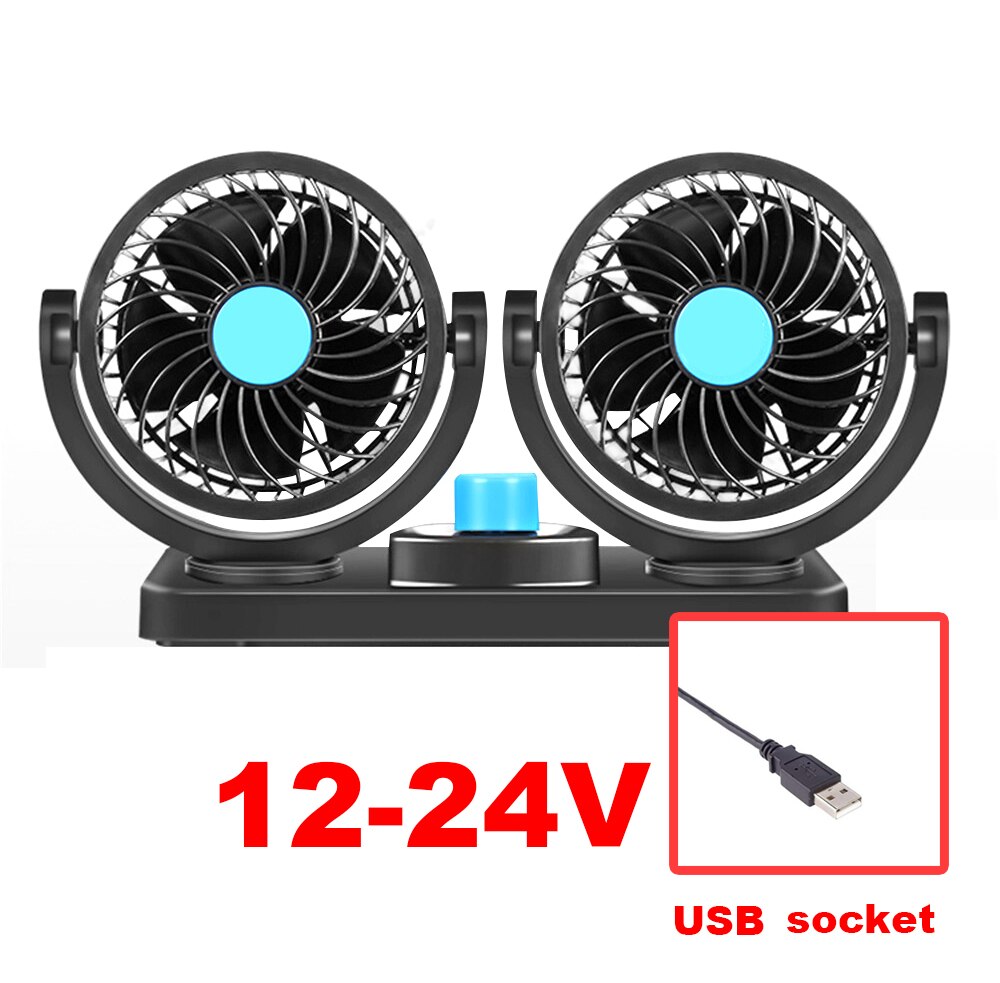 12V/24V Mini Electric Car Fan Low Noise Summer Car Air Conditioner 360 Degree Rotating Cooling Fan car Cooler ventilador 12v: Double USB