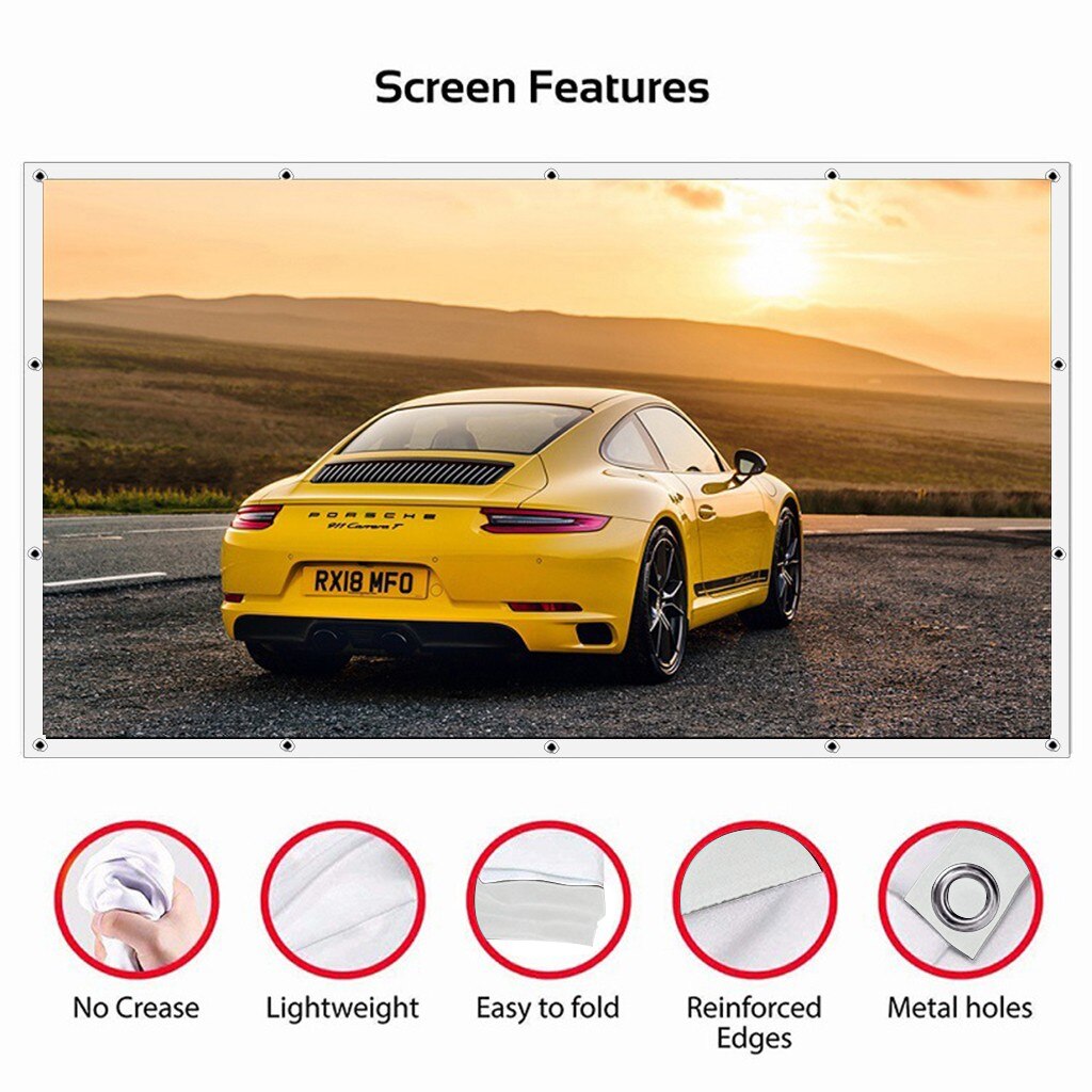 16:9 Projector Screen Portable Video Screen Widescreen Foldable Anti-Crease