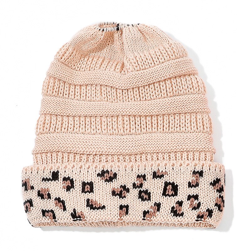Vlechtbare muts winter gebreide mutsen winter dames muts dames meisje stretch gebreide muts met label paardenstaart muts met gaten warme mutsen mutsen: Beige