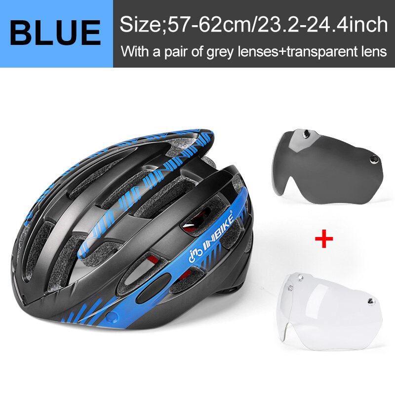 Inbike Fietshelm Mountainbike Rijden Bril Bril Een Stuk Unisex Ultralichte Ademende Helm: Blue 2 Lenses