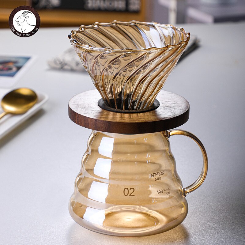 Pour Over Coffee Set V02 Dripper Coffee Server Coffee V60 Coffee Filter Cup Drip Coffee Maker Brewing Cup with Wooden Holder