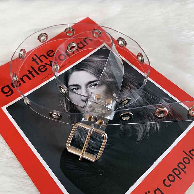 punk Delle Donne di Modo Trasparente Cintura con Catena Singola Riga Foro PVC Trasparente Spille Fibbia Femminile Della Vita Della Cinghia di Nuovo Pantaloni Dei jeans cinture