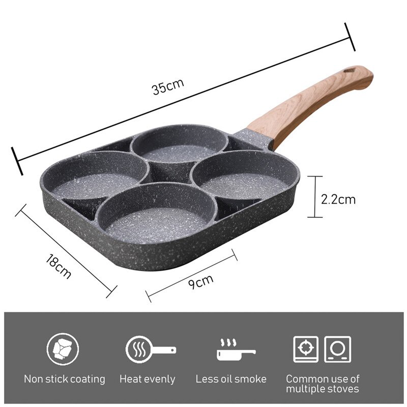 Vier-Gat Frituren Pot Pan Verdikte Omelet Pan Non-stick Ei Steak Pannenkoek Pan Koken Ham Pannen Ontbijt maker Keuken Kookgerei: Default Title