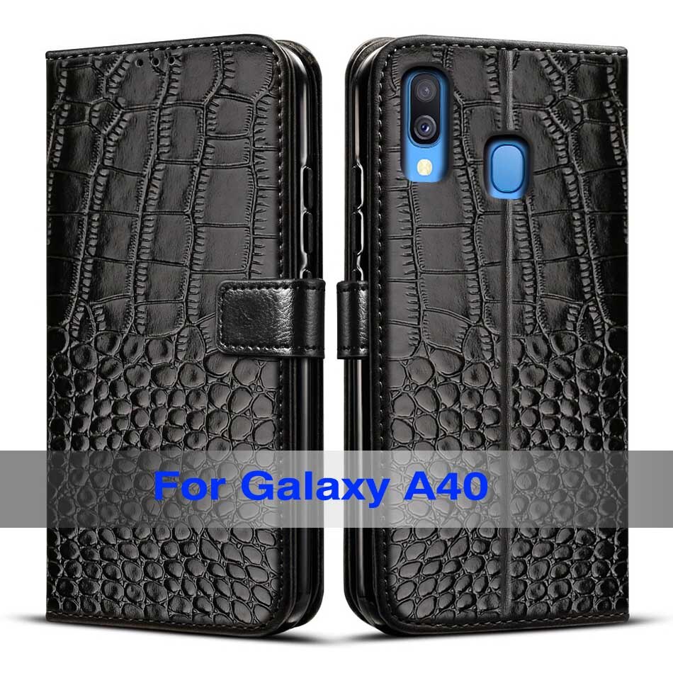 Luxury Flip leather case For on Samsung Galaxy A40 Case Cover back phone case For Samsung A40 A 40 A405 A405F SM-A405F: Black