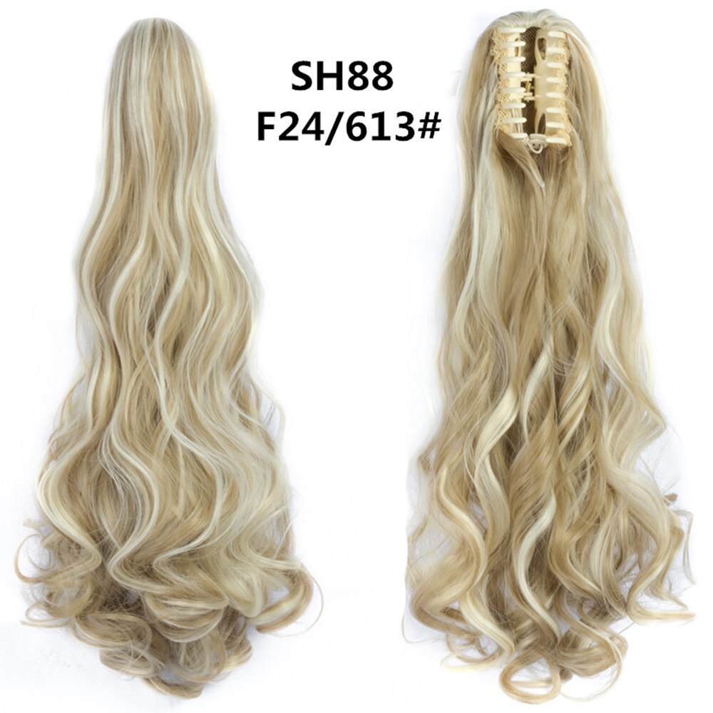 Extensiones de cabello de cola de caballo ondulada y rizada de 20 pulgadas, pinza sintética en postizos de cola de caballo para mujeres blancas, Color marrón, negro y rojo