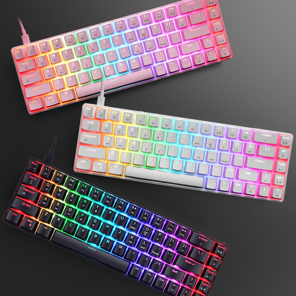 Teclado mecánico para videojuegos RGB, teclado pequeño con cable de 68 teclas, retroiluminación LED, interruptor rojo y azul para Gamer, ordenador portátil y PC