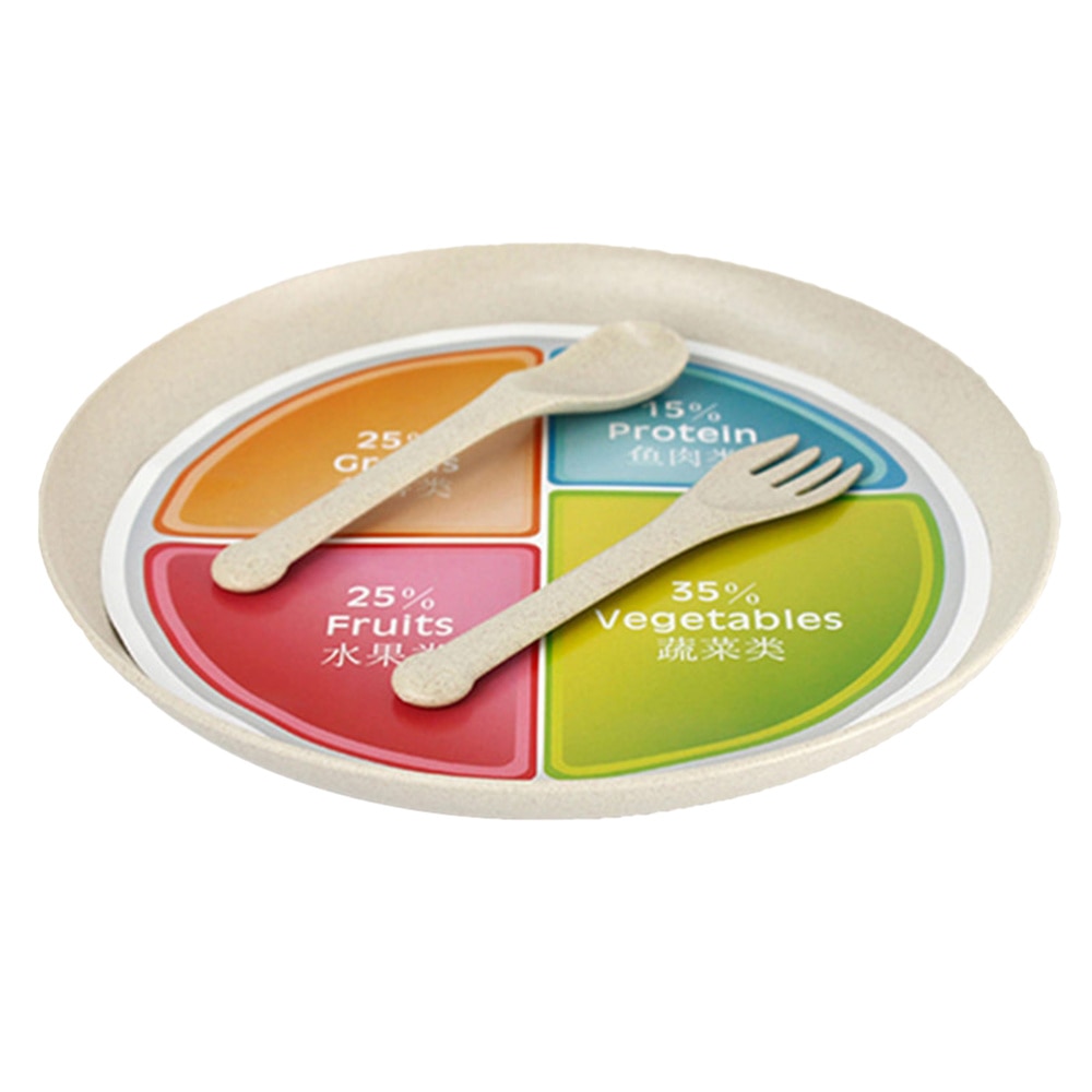 3pcs Wheat Straw Food Tray Nutritional Balance Food Plate 4 Compartments Dessert Dish Food Storage Tray for Kids
