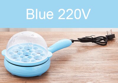 Multifunction Household Mini Egg Omelette Pancake Fried Steak Frying Pan Non-Stick Boiled Eggs Boiler Steamer Cooker 110V/220V: Blue 220V