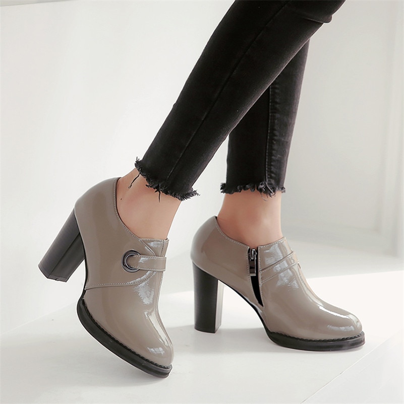 Fedonas forår efterår patent læder kvinder pumps side lynlås fest sko kvinde kvinde store størrelse sko pumps