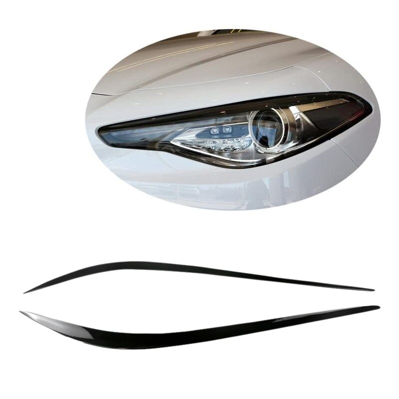 for Alfa Romeo Giulia Glossy Black Headlights Eyebrow Lamp Eyelid Cover Sticker Trim Refitting: Default Title