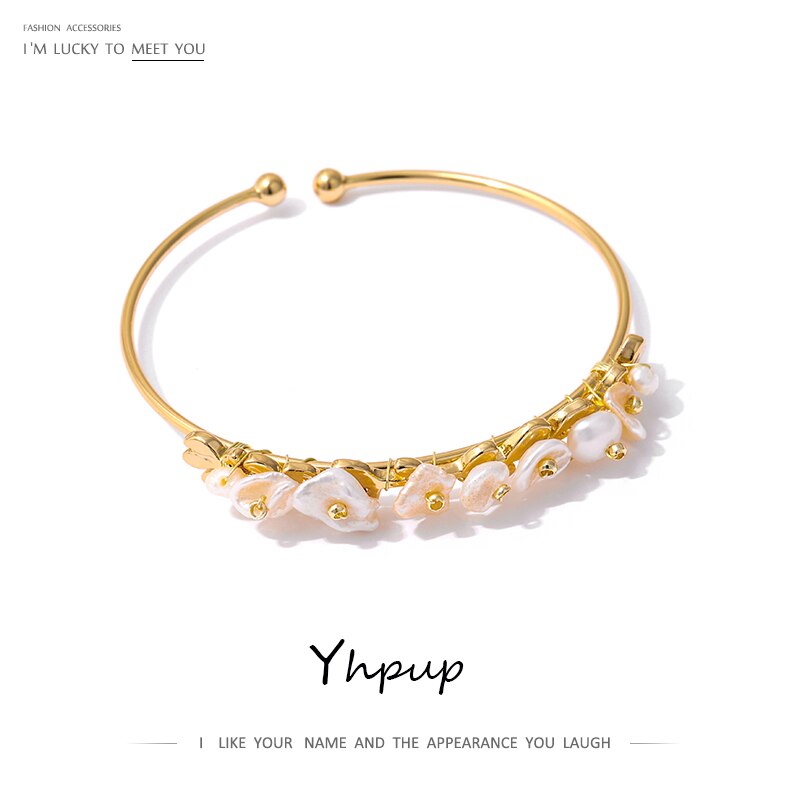 Yhpup Luxo Natural Pérola Pulseira Artesanal Pulseira para As Mulheres de Ouro Metal 18 K Pulseira De Pulso Presente украшения 2021 бижутерия
