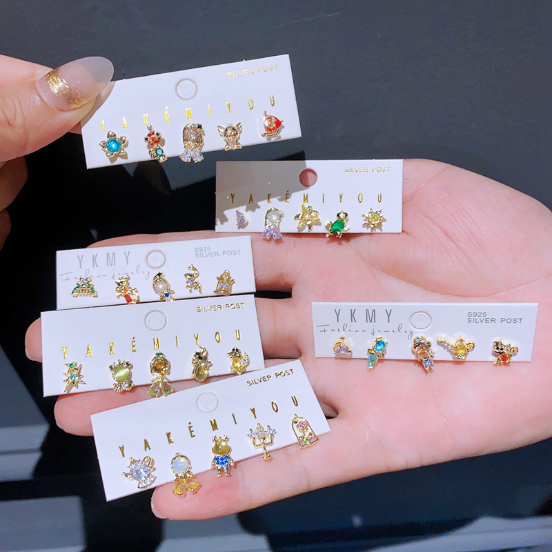 Gemischte 5 teile/satz Bunte Zirkon Kristall Märchen Zucht Ohrringe für Frauen Mädchen Party Schmuck