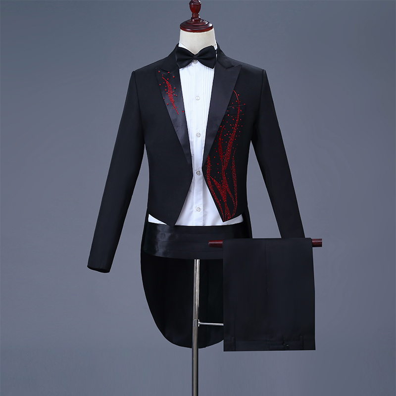 Vrouwen Kleding Effen Kleur Smoking mannen Slim Jurk Pak Refrein Pak Stadium Kostuum Magic mannen Tuxedo Black Vrouwen pak Twee stuk