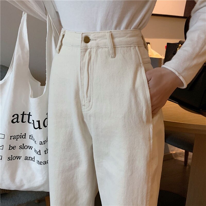 Damskie jeansy robić kostek proste damskie spodnie luźne BF damskie codzienne codzienne koreańskie styl proste modne wszystkie mecze szyk retro