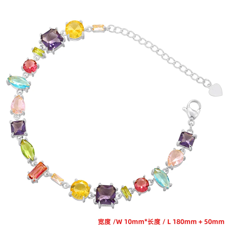 ZHUKOU 18K Golden Plated Colourful Crystals Collarbone Necklace Ladies Beaded Bracelet Ladies Jewellery:VL585 VL586: SILVER PLATED