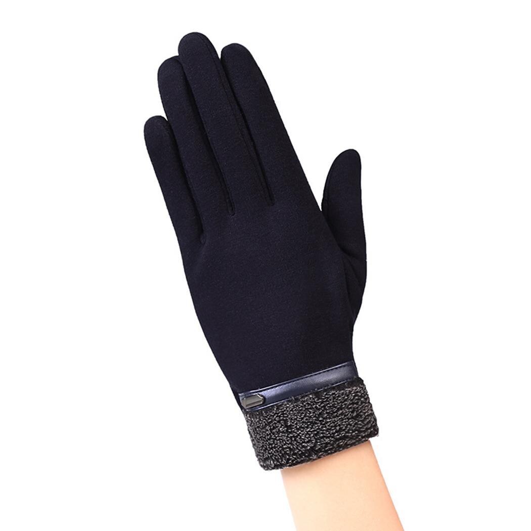 Men Casual Solid Full-Finger Windproof Touch A, B, E Screen Warm Screen, Black/Dark Blue/Gray Gloves: dark blueaone size
