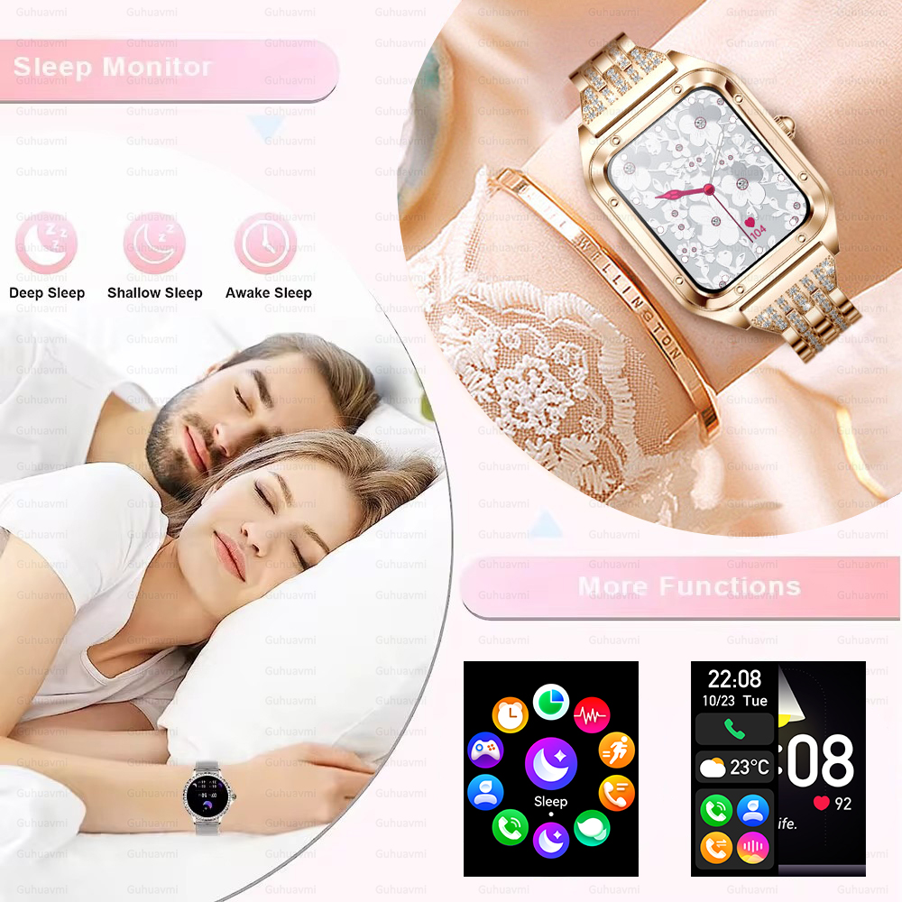 Reloj inteligente ultrafino de lujo para mujer, pantalla completamente táctil, frecuencia cardíaca, resistente al agua, rastreador de actividad/deporte, 2024