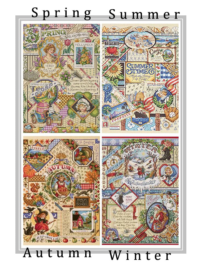 Higher Cotton Lovely Counted Cross Stitch Kit Spring Summer Autumn Winter Time Sampler janlynn Four Seasons Season