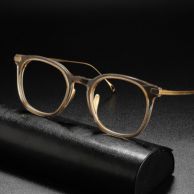 Luxe Titanium Brilmontuur Mannen Vintage Recept Acetaat Optische Brillen Frame Vrouwen Bijziendheid Eyewear: Transparent Yellow