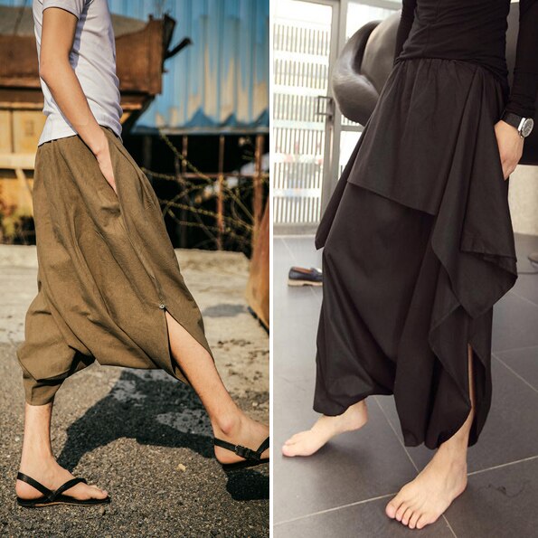 Pantalones bombachos holgados de lino para mujer, pantalón bombacho con falda, con gran entrepierna, para club nocturno, novedad de verano,