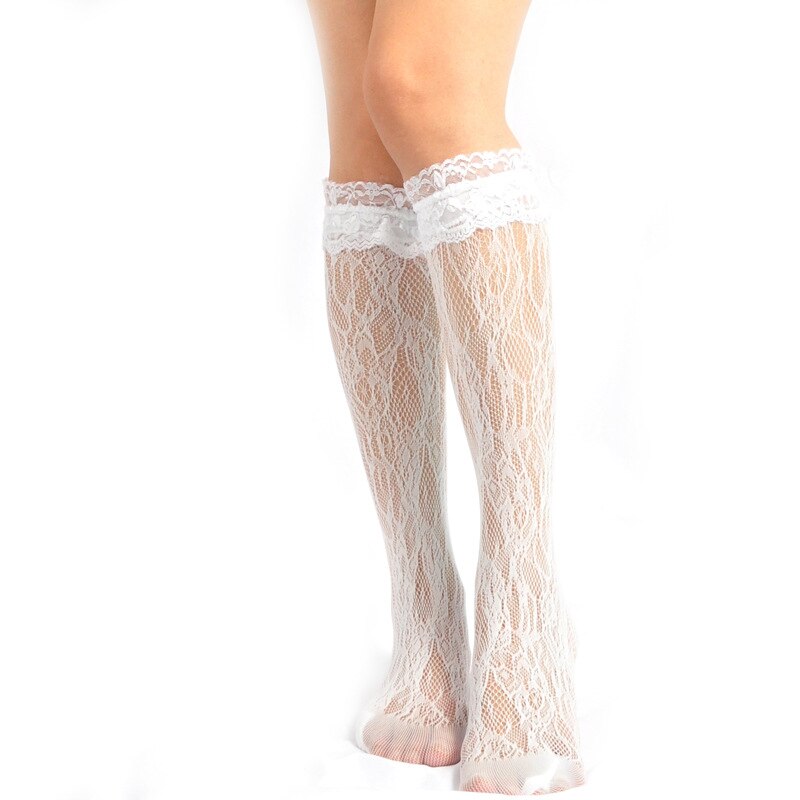 Japanese Kawaii Women White Lace Knee High Socks Lovely Ladies Princess Socks Ruffles With Lace Retro Socks Cute: Ivory