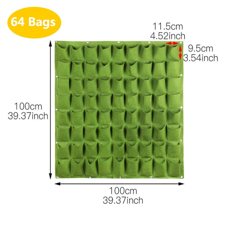 wall flower Grow Bags pocket vertical garden Planting Hanging home plant tools fabric Vegetable planter jardin growing pots: 64pockets 100x100