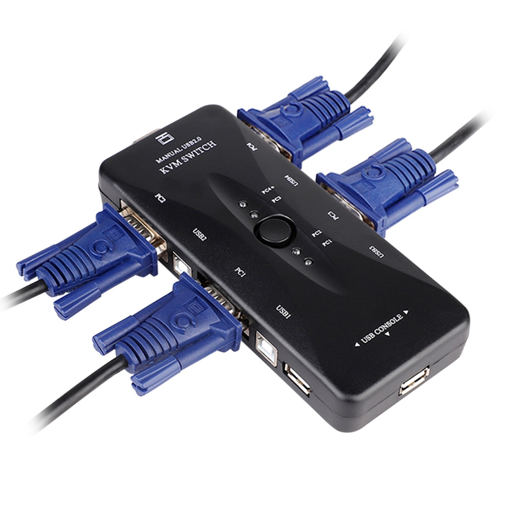 4 port usb 2.0 kvm switch box 4 kvm kabler tastatur monitor vga svga pc laptop til tastatur mus printer