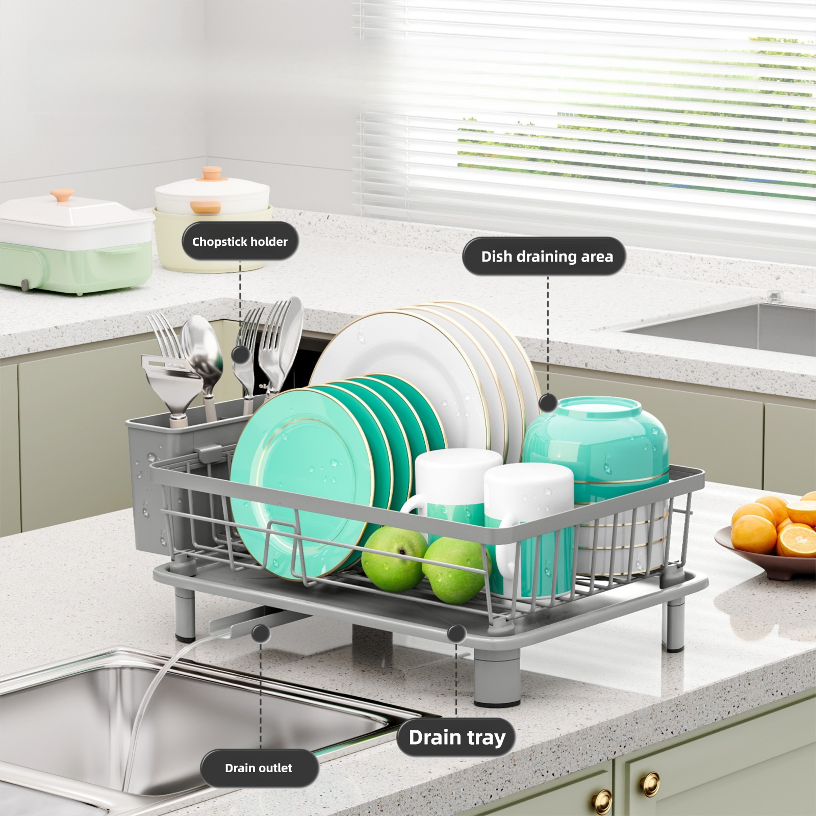 Pink Dish Drying Rack - Space-Saving Dish Rack,Dish Racks for Kitchen Counter with Drainboard, Rustproof Dish Drainer