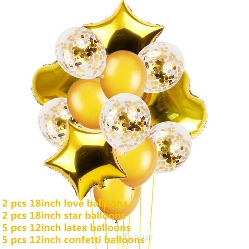 14 stk ballon sæt rose guld sølv latex folie konfetti stjerne hjerte balloner til voksne børn fødselsdagsfest bryllup dekorationer: Guld sæt