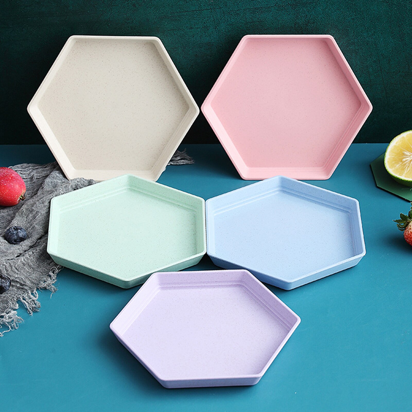 Hexagon Party Dessert Snacks Zaden Tarwe Stro Dikker Lade Fruitschaal Multifunctionele Keuken Accessoires Mand Gerechten