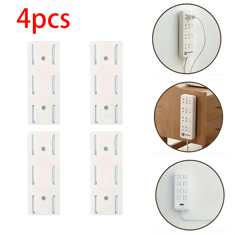 Soporte de regleta de pared, fijador de enchufe de escritorio autoadhesivo con fácil instalación y que ahorra espacio, 4 Uds.: Blanco
