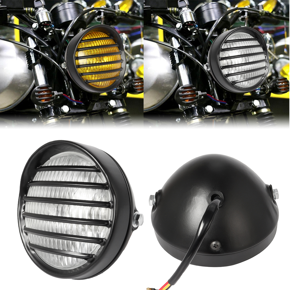 12V motorfiets grill koplamp met beugels motor retro koplampen motor moto scooter vintage koplamp ronde lamp