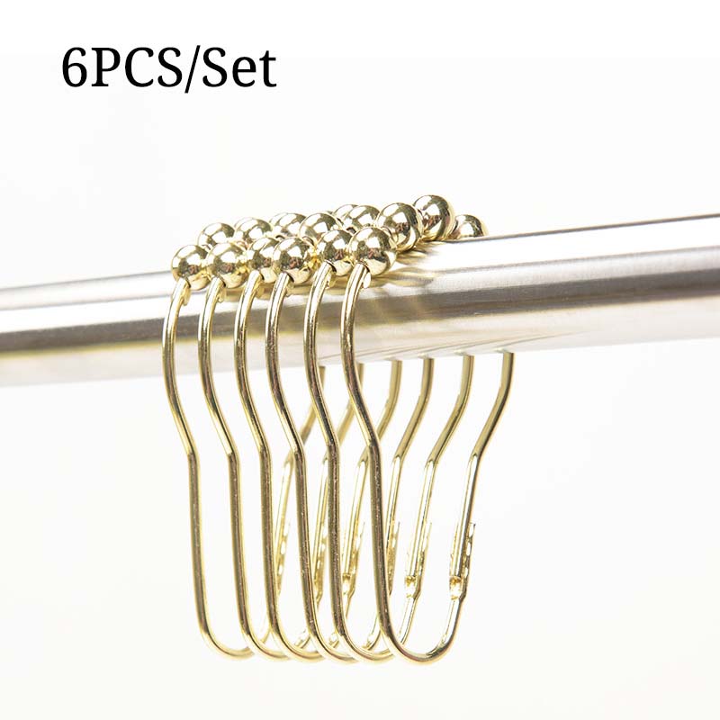 Crochets de rideau en acier inoxydable, 5 rouleaux, boule de Nickel satiné poli, rideau de bain, anneaux de rideau de douche, 6 pièces/12 pièces: YELLOW