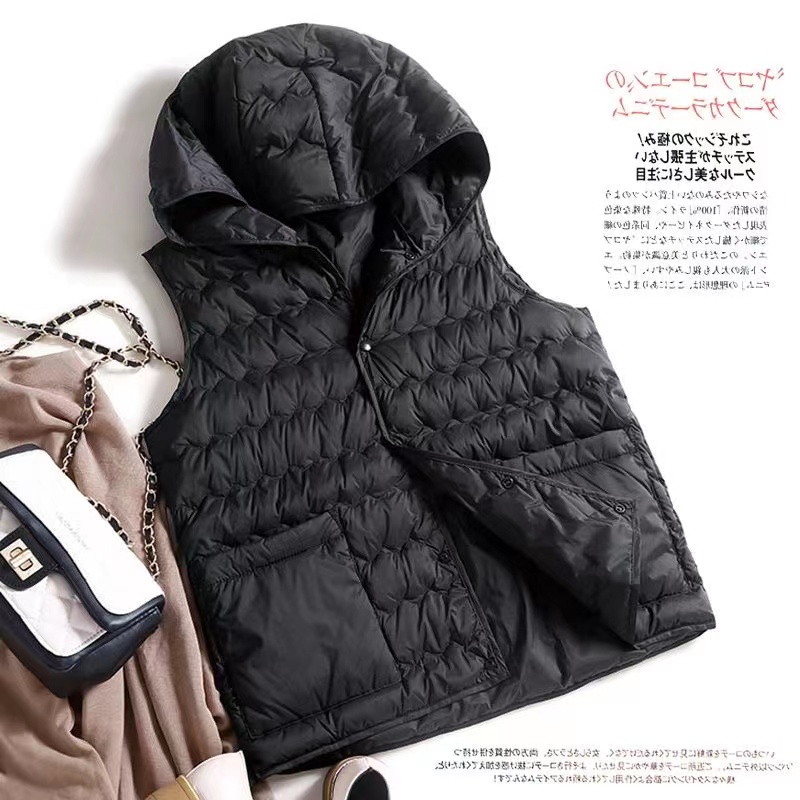 Lightweight Down Vest Jacket Women Hooded Loose Casual Warm Sleeveless Versatile Waistcoat Female Outerwear: XXL / Beige