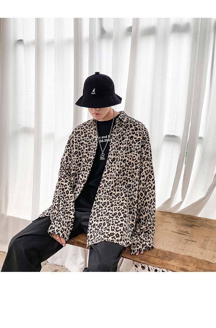 MIXCUBIC-camisas con estampado de leopardo para hombre, camisas masculinas con personalidad, estilo inglés, de otoño, informales, holgadas, con estampado de leopardo, M-XXL,: YELLOW / M