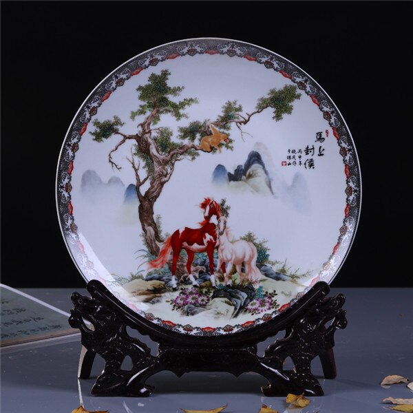 plato para colgar de cerámica de estilo chino Placa de reconocimiento de Arte de porcelana para Living Room Hotel: horse monkey