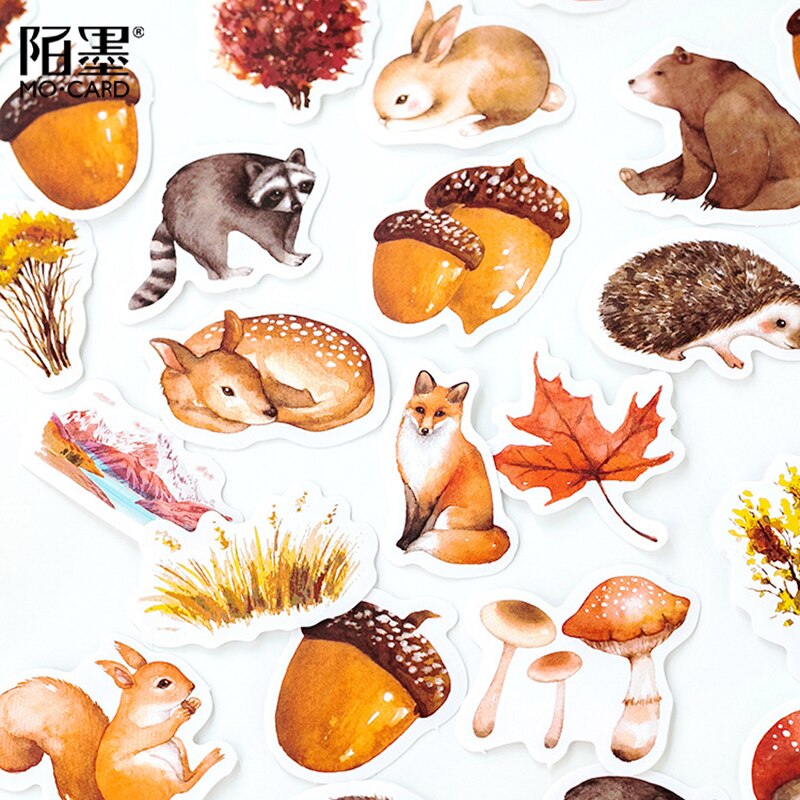 PiniceCore 46-teiliger Herbst-Wald Aufkleber-Set – Papier-Sticker Für Tagebuch, Scrapbooking & DIY