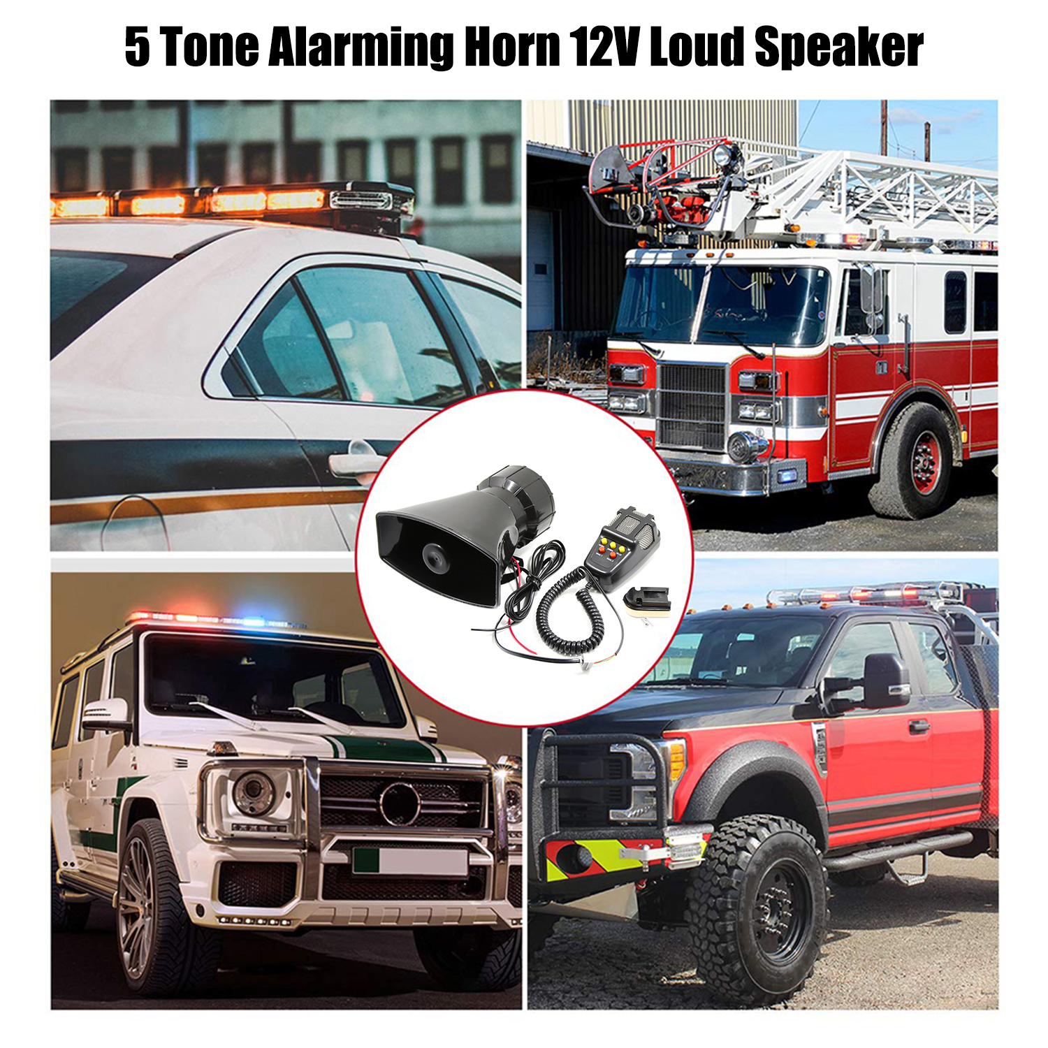 Corne d'alarme mégaphone pour voiture | 5 tons, 12V, 110dB, haut fort, alarme d'incendie, alarme Ambulance, sirène de Police, klaxon à Air 100W,