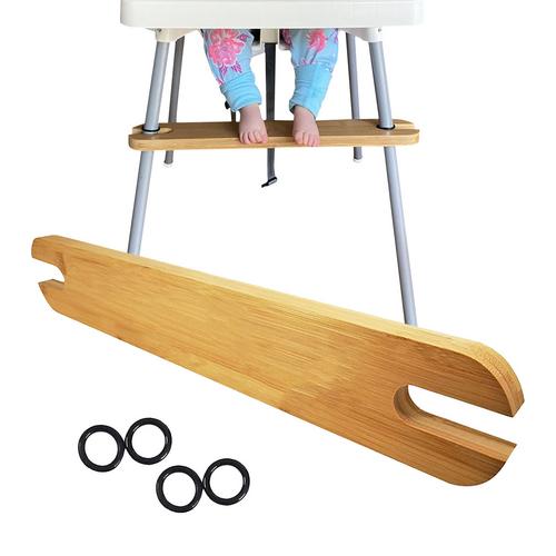 Repose-pieds en bambou naturel pour bébé, chaise haute avec anneaux en caoutchouc: A