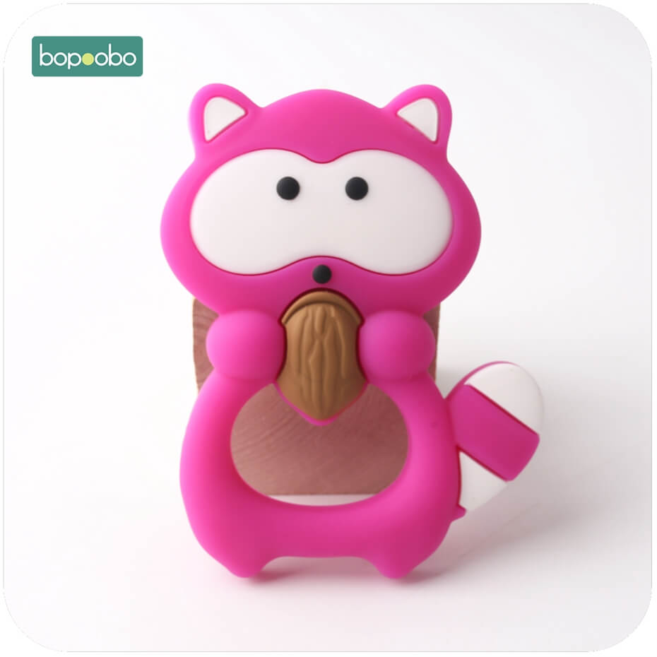Bopoobo 1pc silikonbitringstillbehör silikon tvättbjörn gör-det-själv smycken amningstillbehör matklassade sensoriska leksaker babybitring: Varm rosa tvättbjörn
