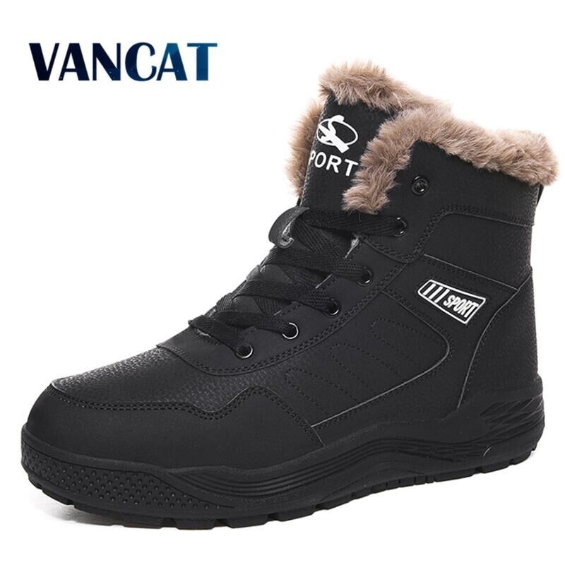 Merk winter dikke pluche heren laarzen leren waterdichte heren sneeuwlaarzen outdoor antislip heren enkellaarsjes maat 48