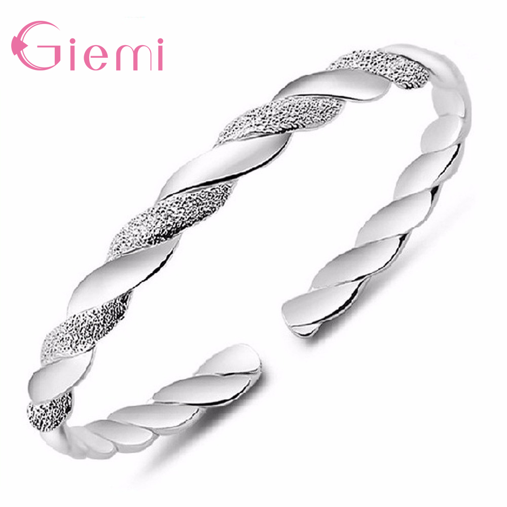 925 Sterling Zilveren Twining Scrub &amp; Smooth Open Bangle Manchet Armband Mode Vrouwelijke Zilveren Sieraden Armband Vrouwen Meisje Beste Cadeaus