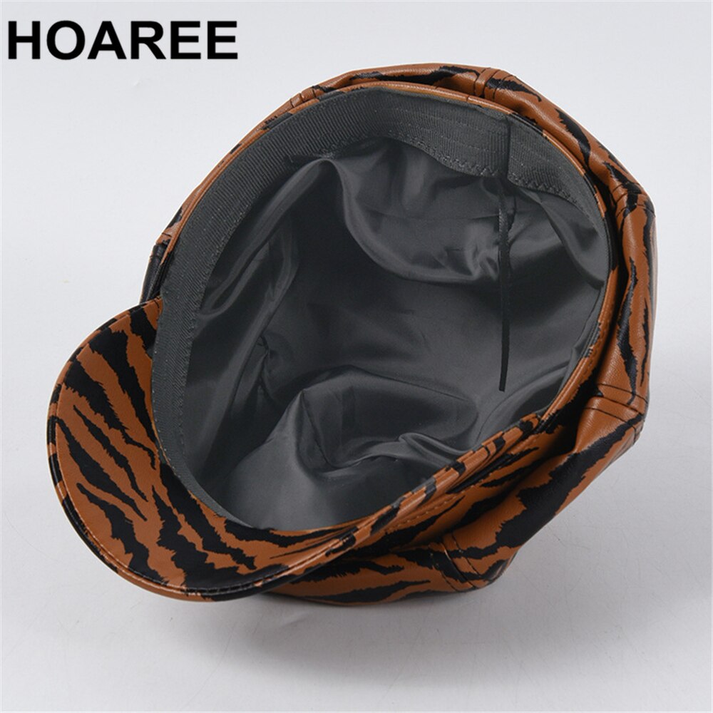Hoaree vintage ottekantet kasket brun zebrastribet koreansk avisdreng kasket dame mærke efterår vinter hatte til kvinder baret